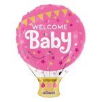 18IN WELCOME BABY HOT AIR BALLOON PINK 681070107419 1547518-01