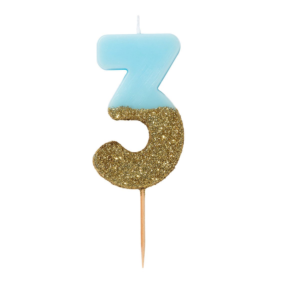 BLUE GLITTER NUMBER 3 CANDLE Partiloons